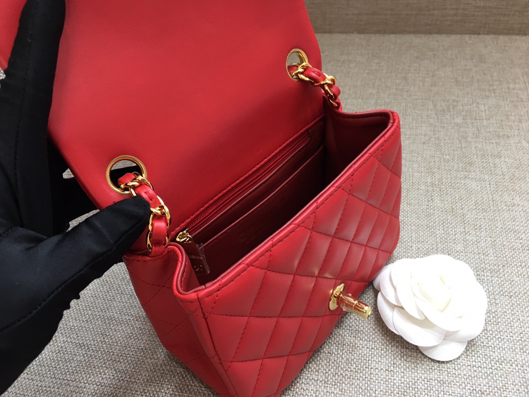 Mini Classic Flap Lambskin Bag A01115 Red/Gold